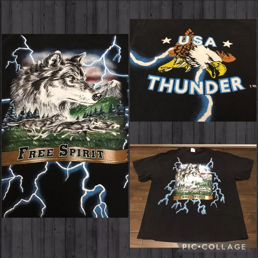 Vtg 90s American USA Thunder Wolves FREE SPIRIT TShirt Sz XL Tennessee River RAD